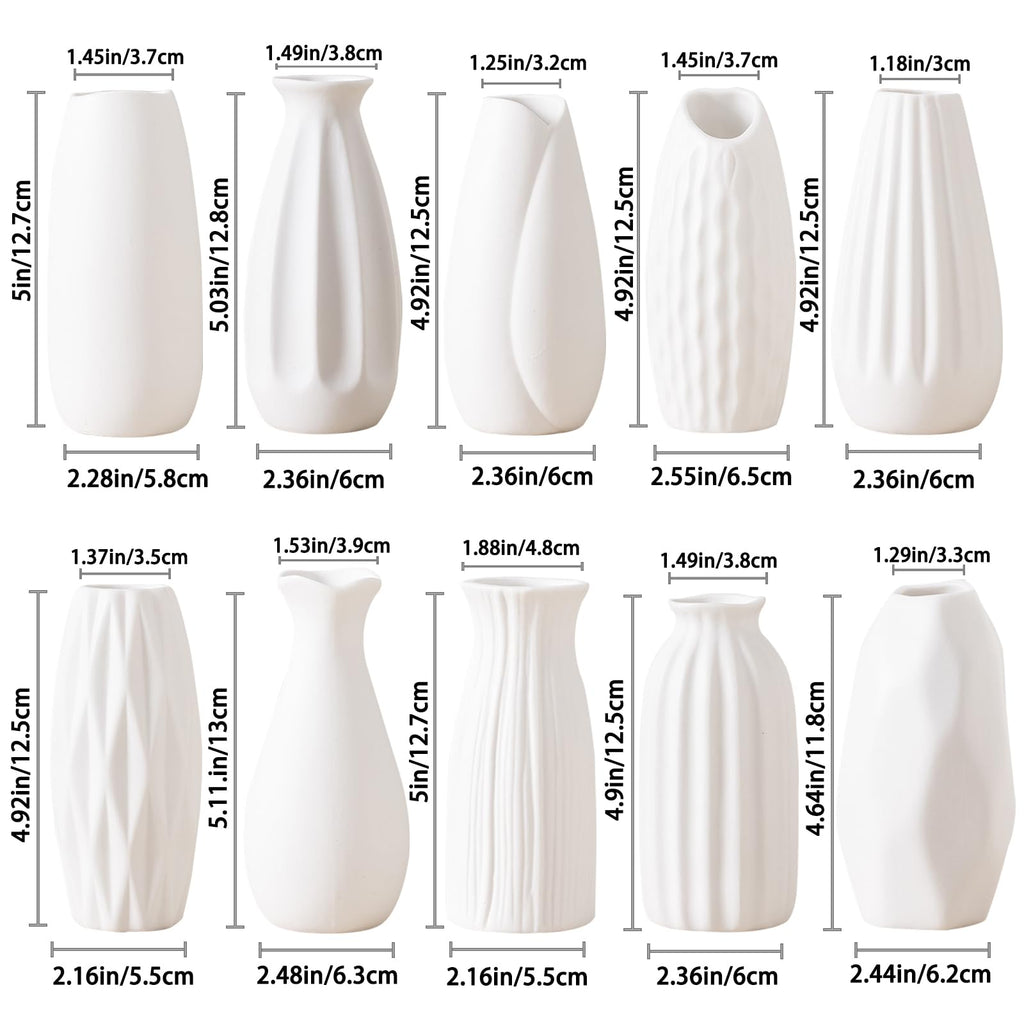 White Ceramic Bud Vase Set of 10 – Small 5" Mini Vases for Centerpieces