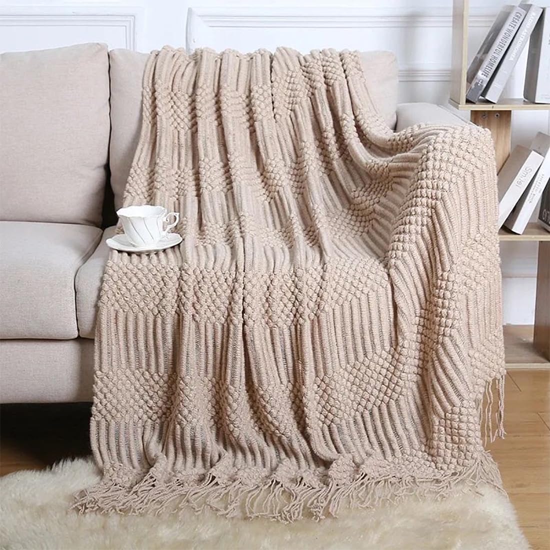 Striped Knit Fringe Throw Blanket 50x60 – 10 Colors