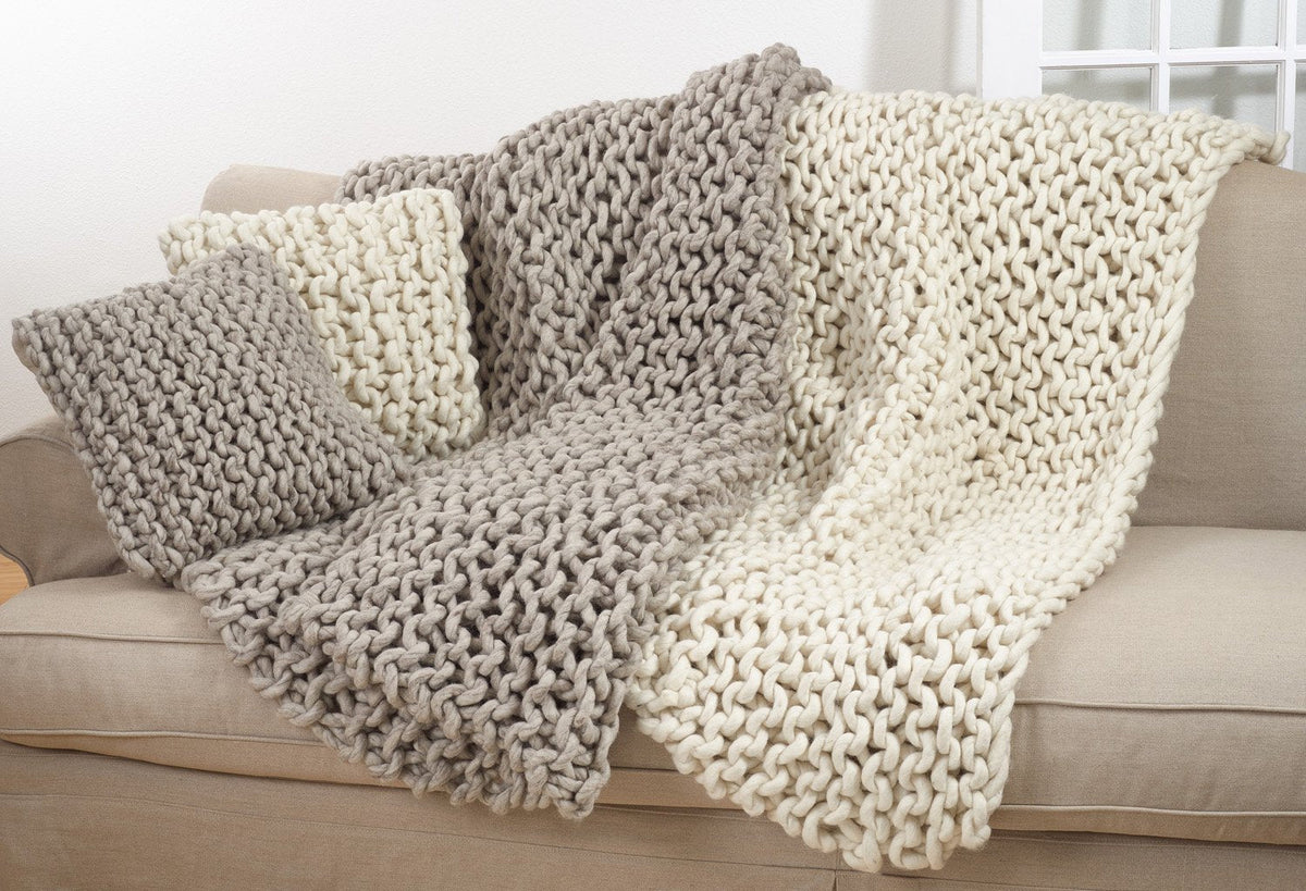 Chunky Cable Knit Wool Throw Blanket – Ivory, 50x60