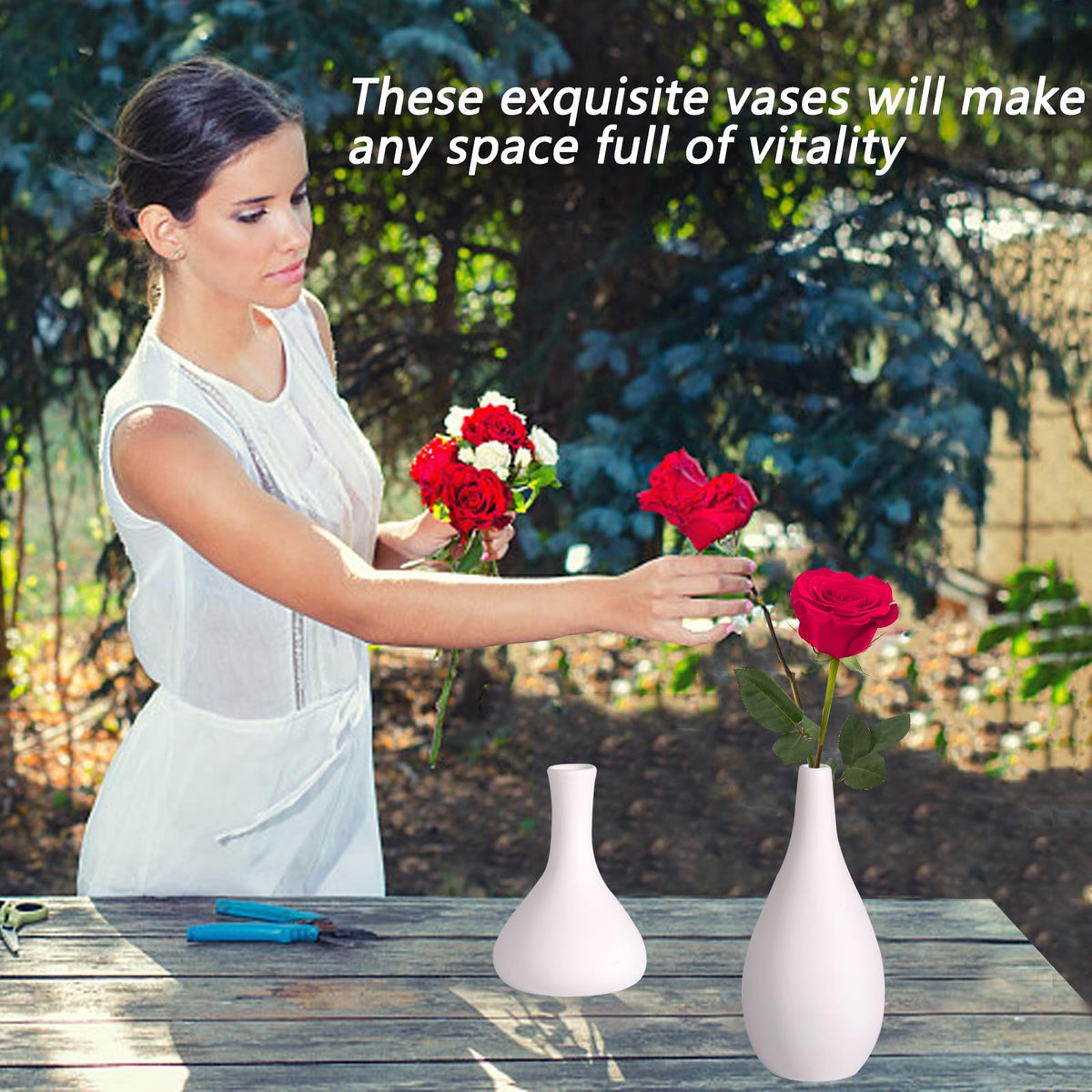 White Ceramic Bud Vase Set of 10 – Small 5" Mini Vases for Centerpieces