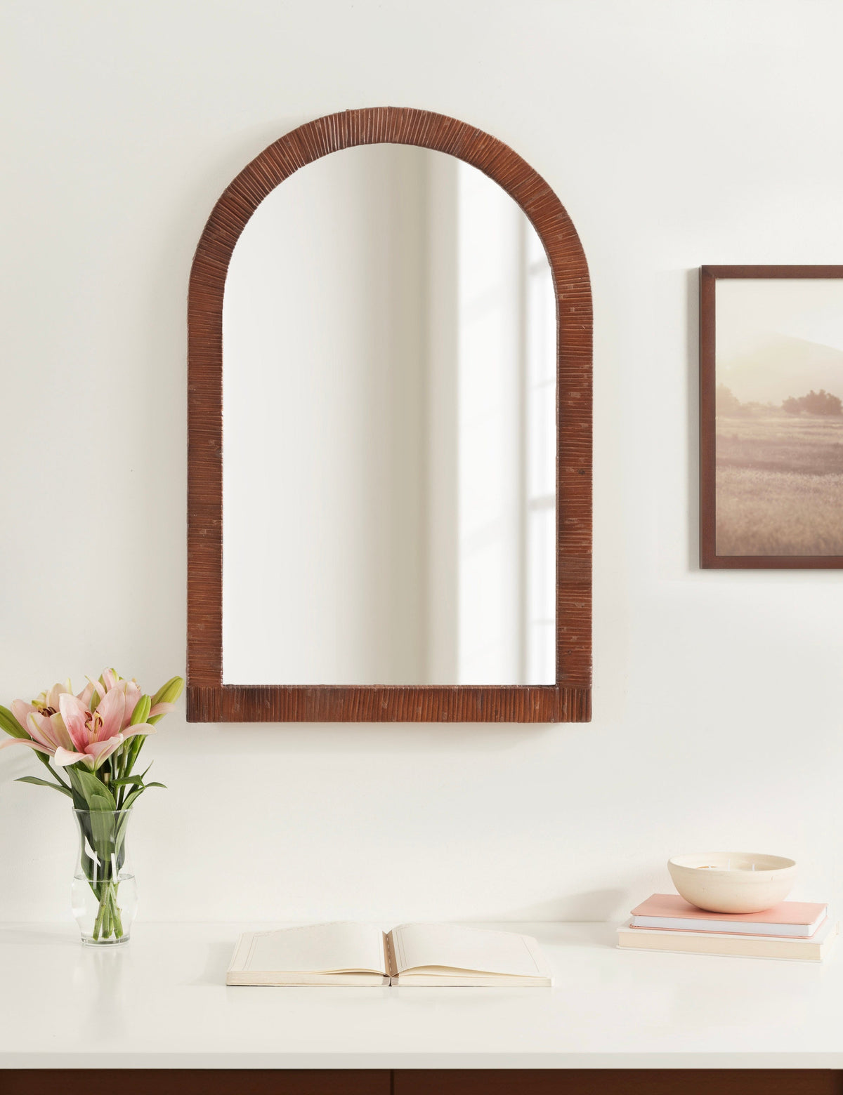 Rahfy Rattan Arch Wall Mirror – Boho Arched Mirror in 3 Finishes