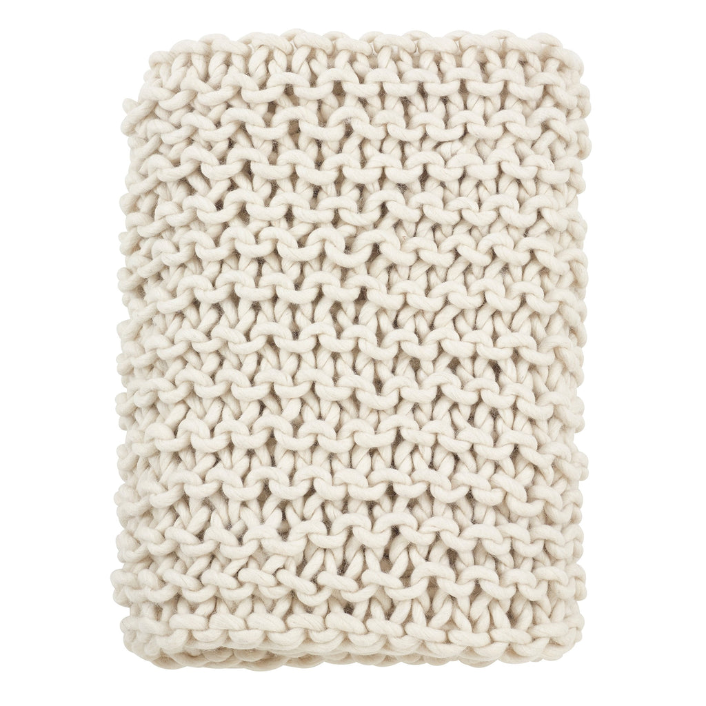 Chunky Cable Knit Wool Throw Blanket, Ivory, 50x60