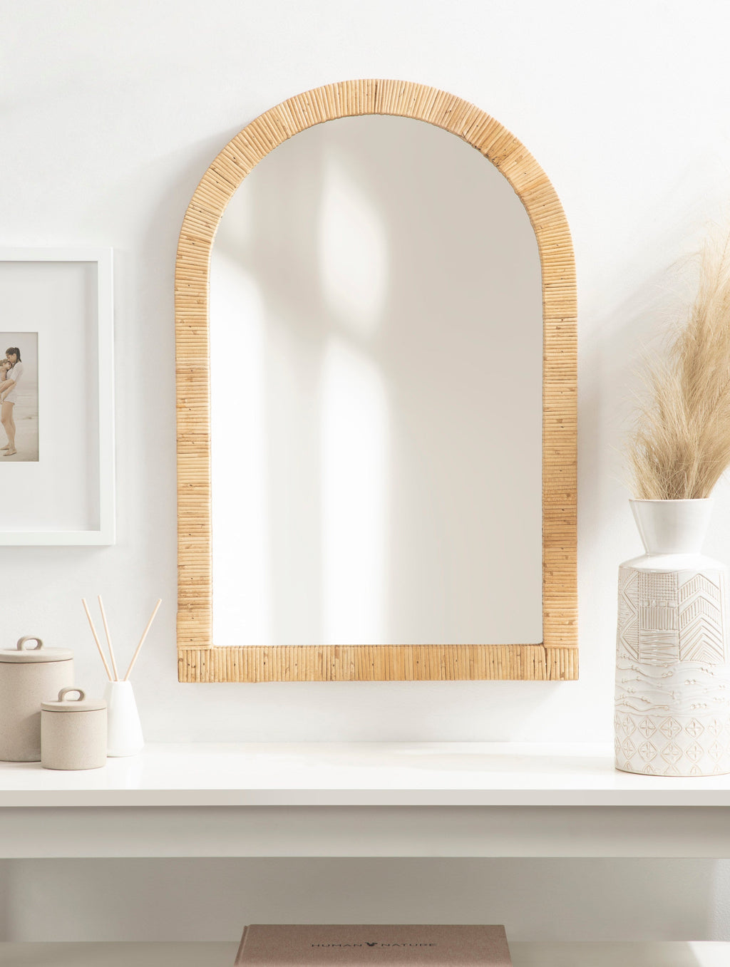 Rahfy Rattan Arch Wall Mirror – Boho Arched Mirror in 3 Finishes