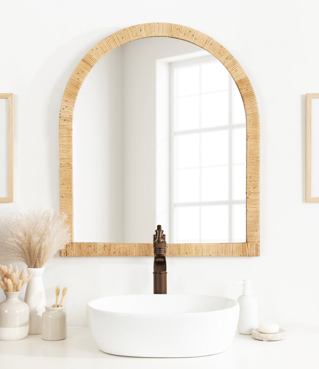 Rahfy Rattan Arch Wall Mirror – Boho Arched Mirror in 3 Finishes