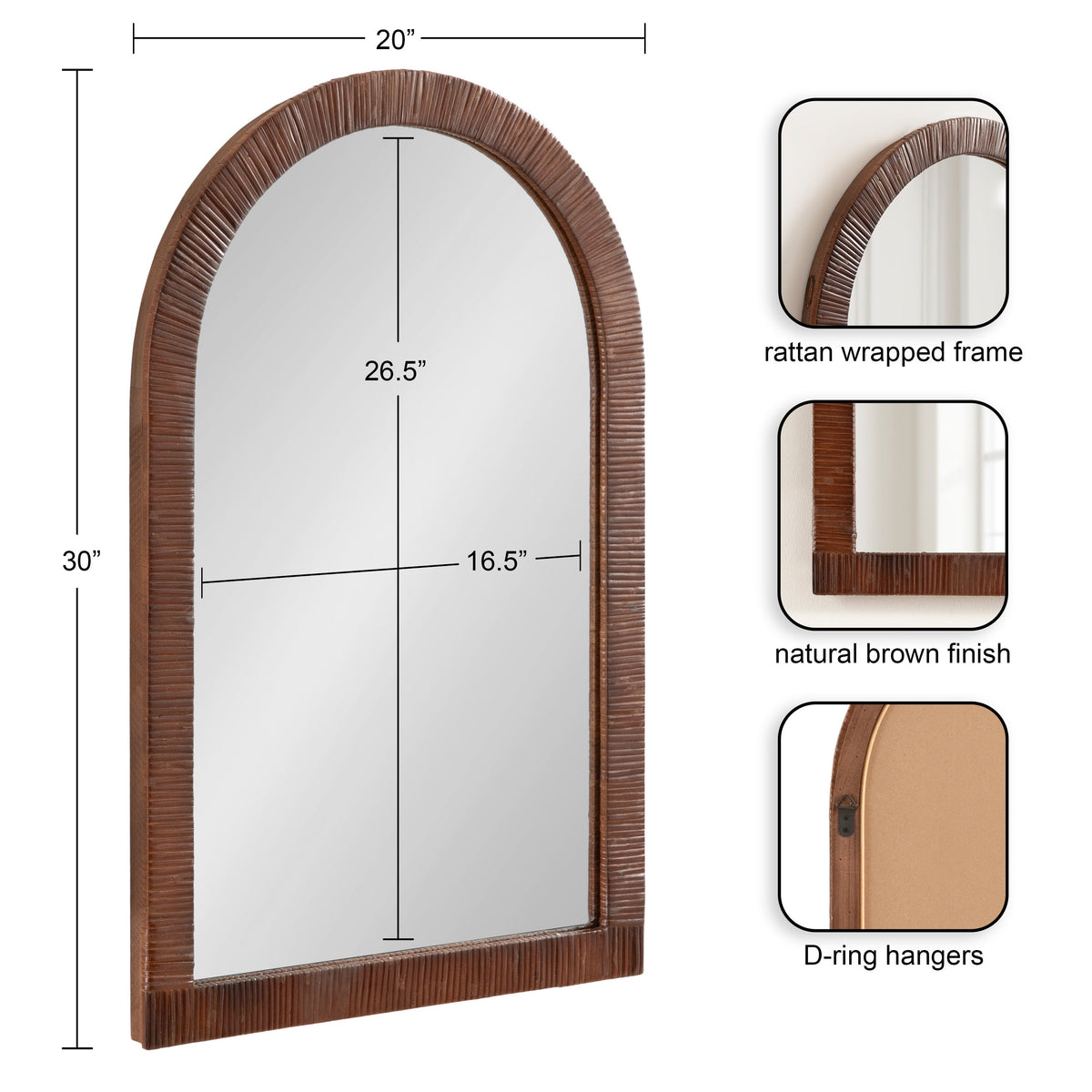 Rahfy Rattan Arch Wall Mirror – Boho Arched Mirror in 3 Finishes