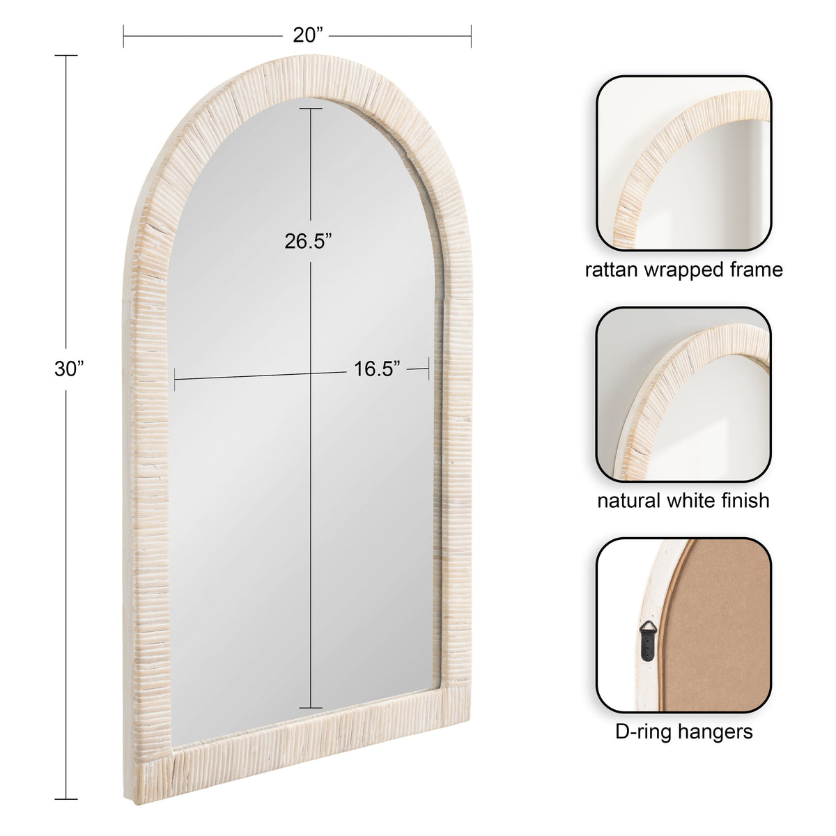 Rahfy Rattan Arch Wall Mirror – Boho Arched Mirror in 3 Finishes