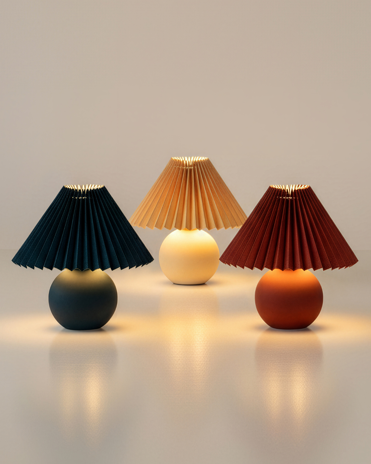 Serena Ceramic Globe Table Lamp with Pleated Shade – Small Accent Lamp