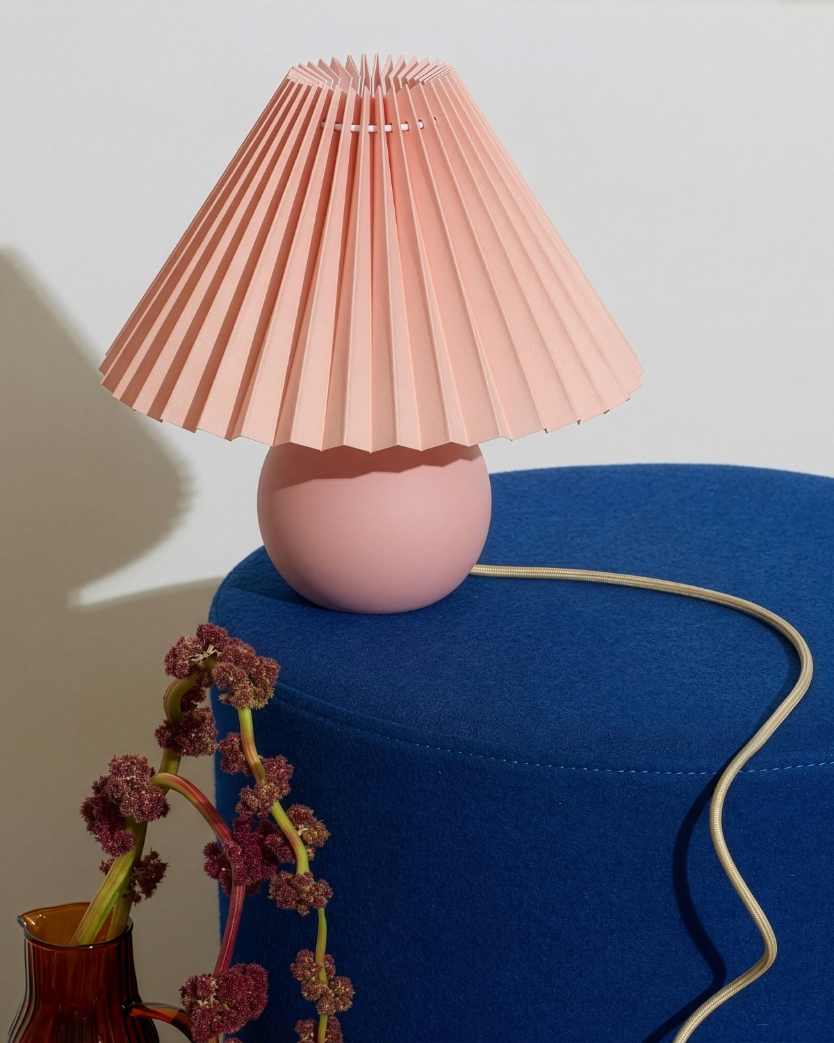 Serena Ceramic Globe Table Lamp with Pleated Shade – Small Accent Lamp