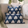 Lotus Bloom Pure Linen Pillow Cover – Navy Blue