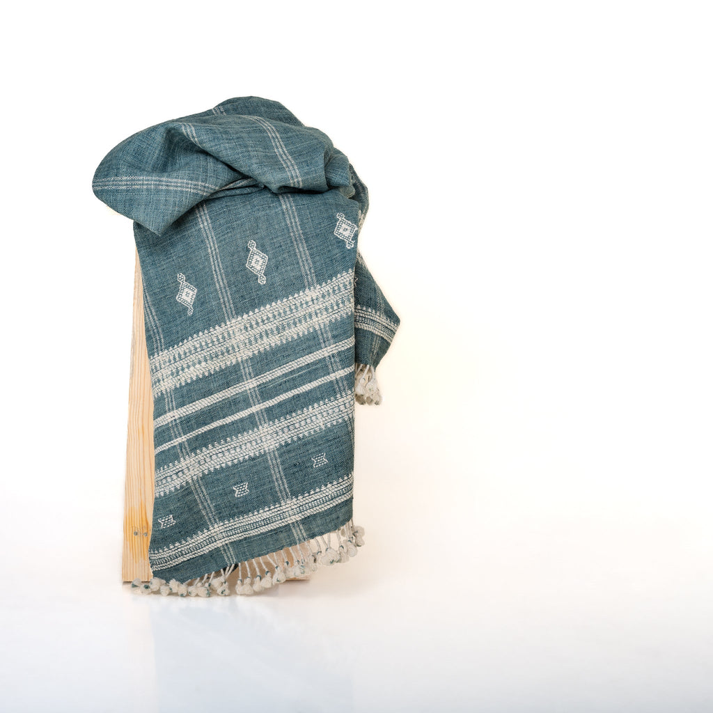 Topas Handwoven Indian Wool Throw Blanket – Teal Blue