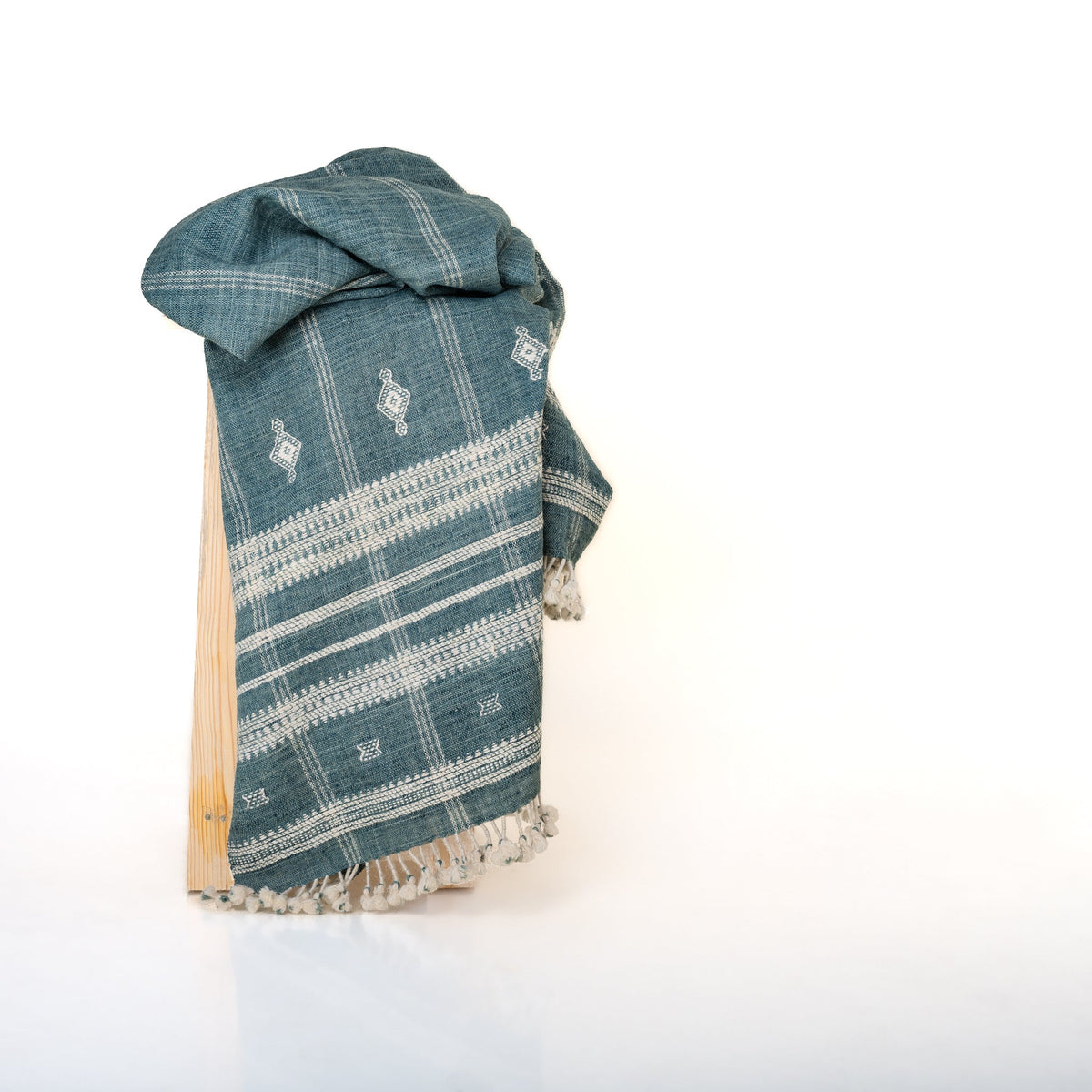 Topas Handwoven Indian Wool Throw Blanket – Teal Blue