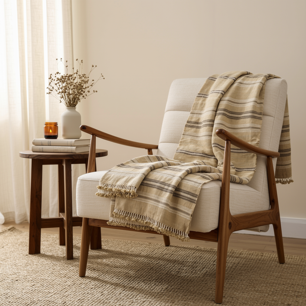 Opal Handwoven Indian Wool Throw Blanket – Beige Tan
