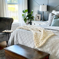 Chunky Knit Throw Blanket in Cream, Oversized Cozy Knit Blanket
