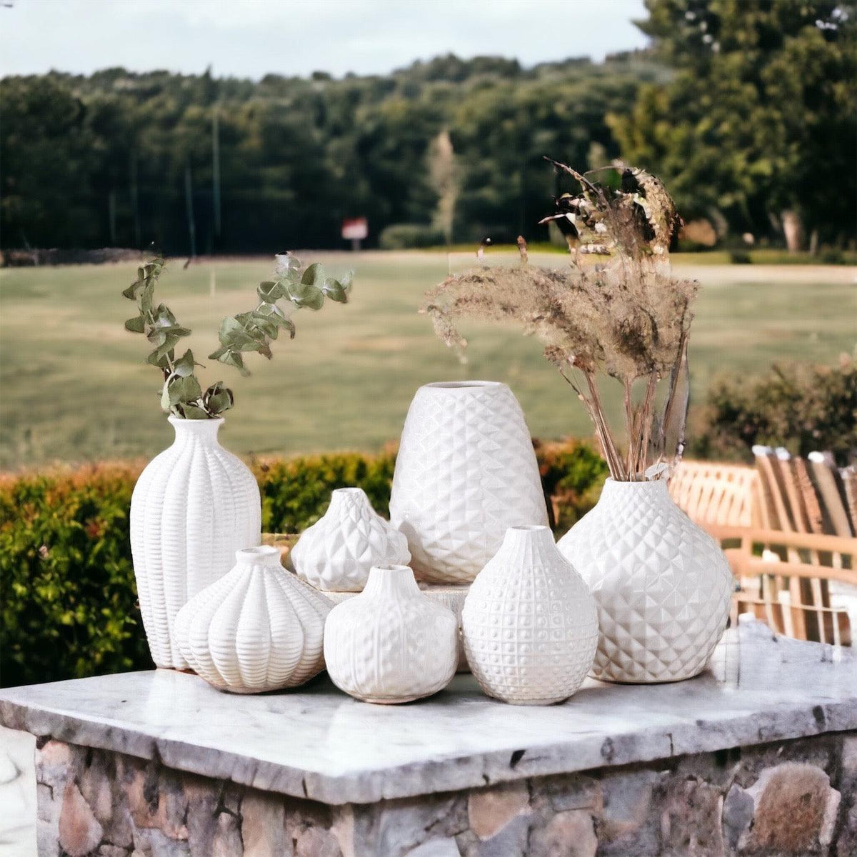 Whitney Artisan Ceramic Vases – White Textured Vase Collection