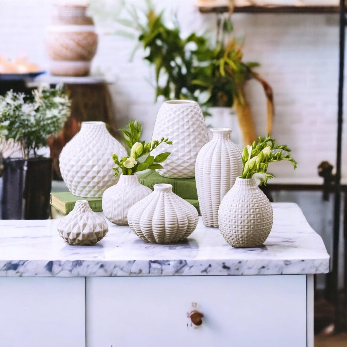 Whitney Artisan Ceramic Vases – White Textured Vase Collection
