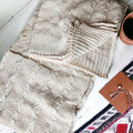 Cable Knit Sweater Throw Blanket, Soft Cotton Throw in Ivory, Navy & Red