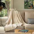 Baby Alpaca & Pima Cotton Cable Knit Throw Blanket, Ivory