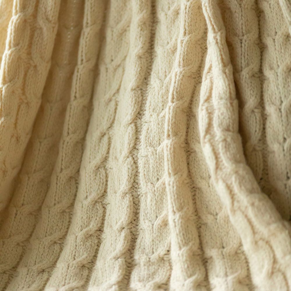 Baby Alpaca & Pima Cotton Cable Knit Throw Blanket – Ivory