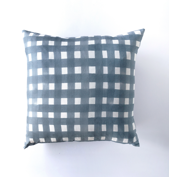 Blue Cross-Hatch Linen Throw Pillow, 20x20