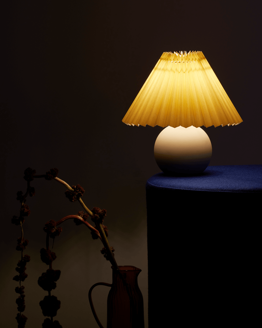 Serena Ceramic Globe Table Lamp with Pleated Shade – Small Accent Lamp