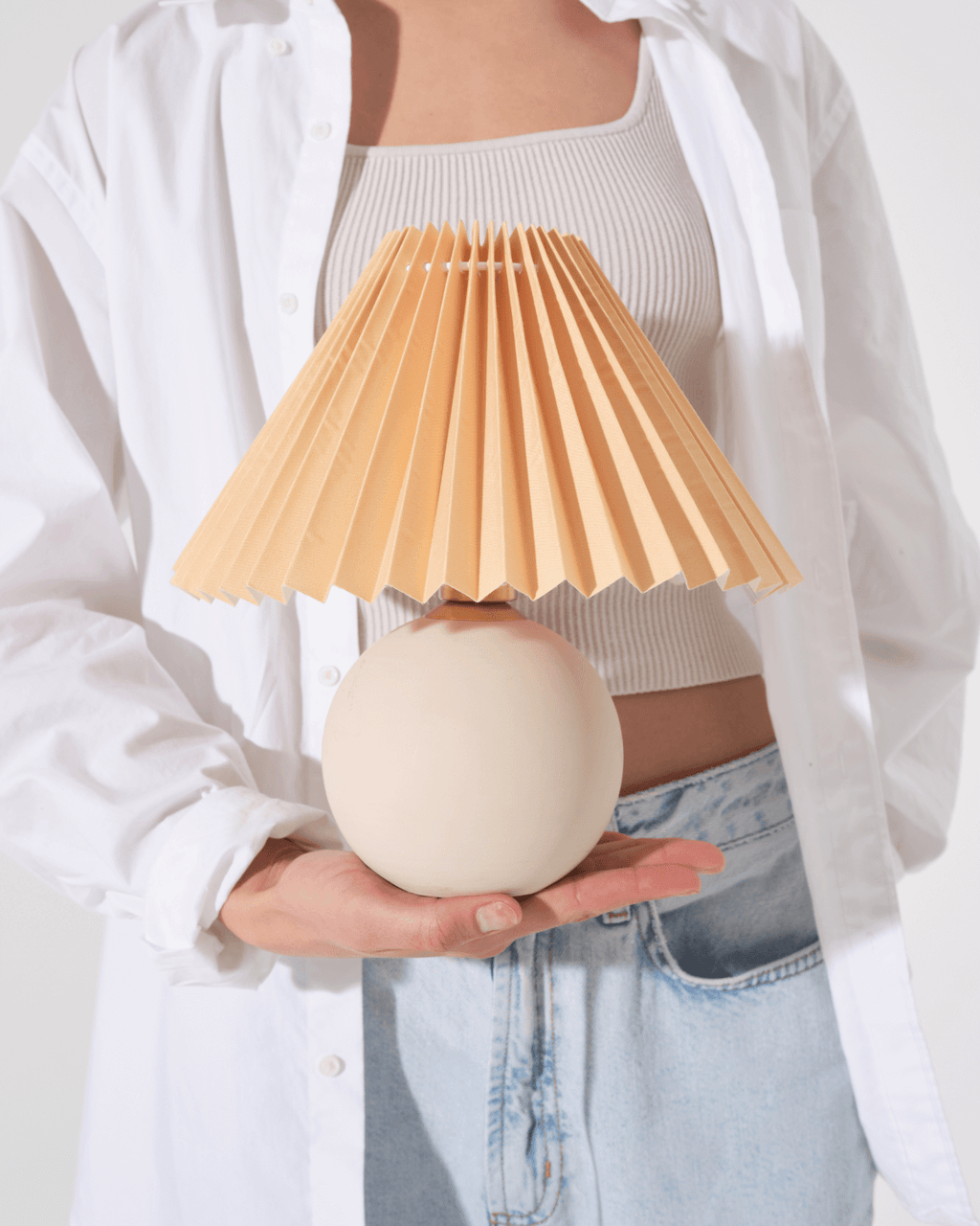 Serena Ceramic Globe Table Lamp with Pleated Shade – Small Accent Lamp