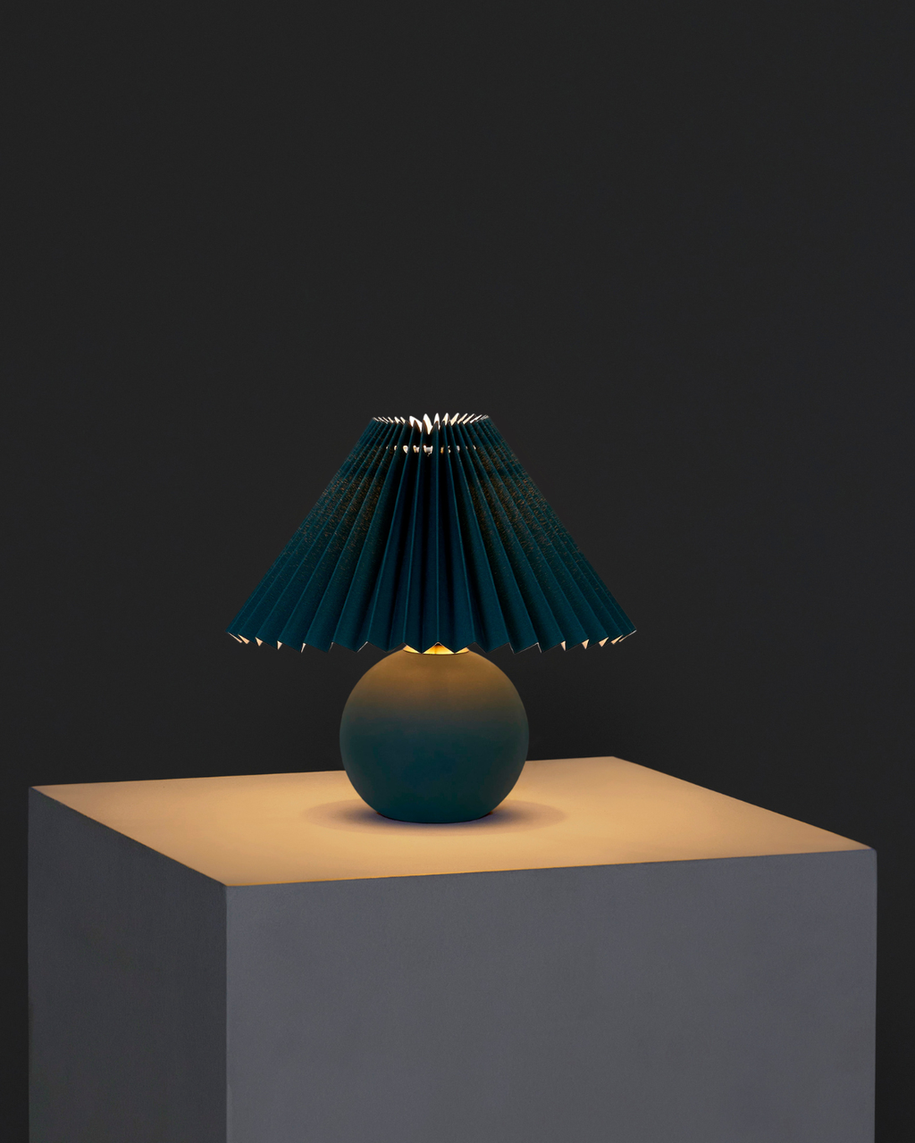 Serena Ceramic Globe Table Lamp with Pleated Shade – Small Accent Lamp