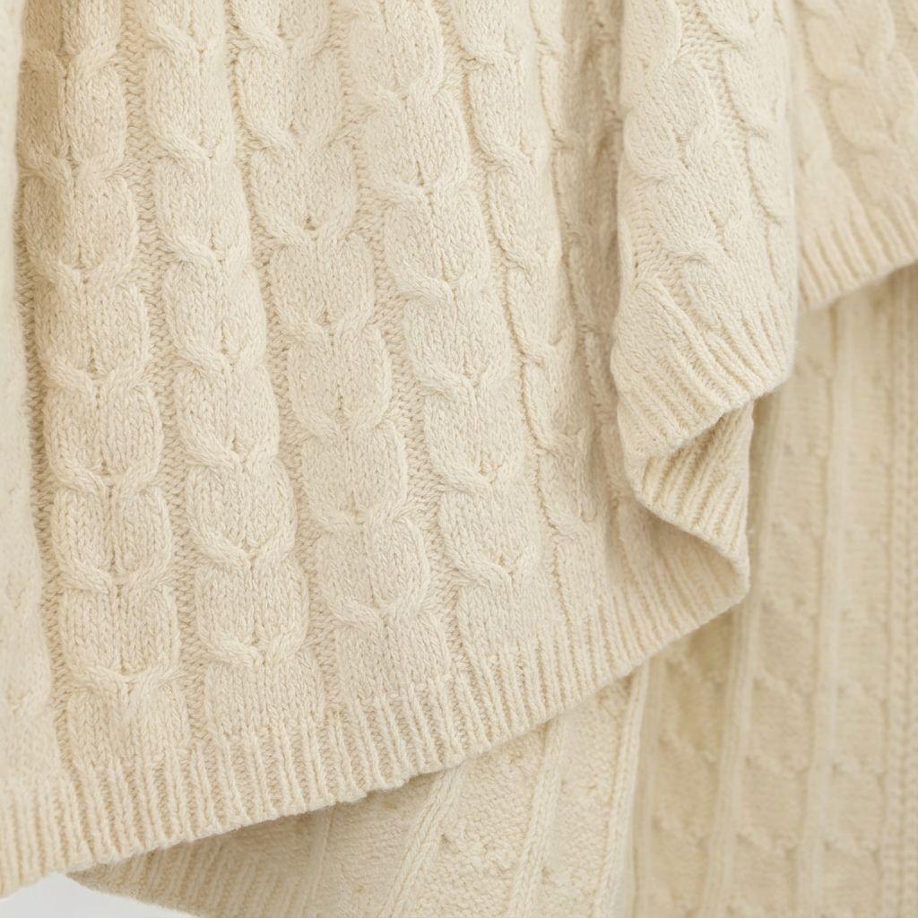 Baby Alpaca & Pima Cotton Cable Knit Throw Blanket – Ivory