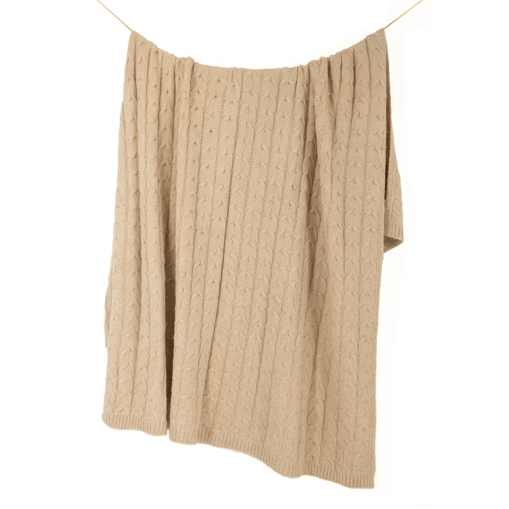 Baby Alpaca & Pima Cotton Cable Knit Throw Blanket – Light Tan