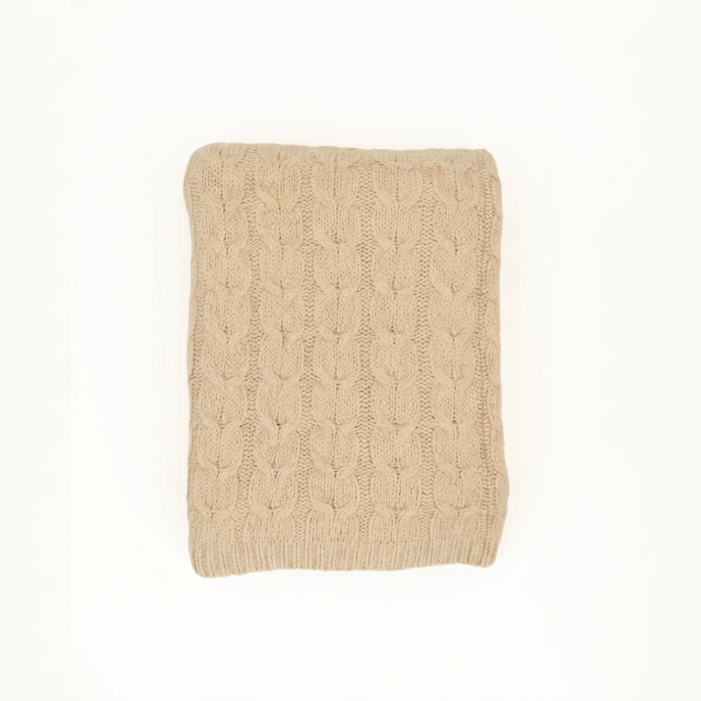 Baby Alpaca & Pima Cotton Cable Knit Throw Blanket – Light Tan