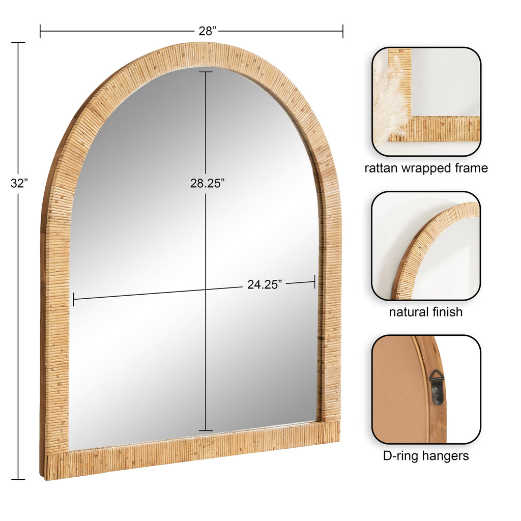 Rahfy Rattan Arch Wall Mirror – Boho Arched Mirror in 3 Finishes