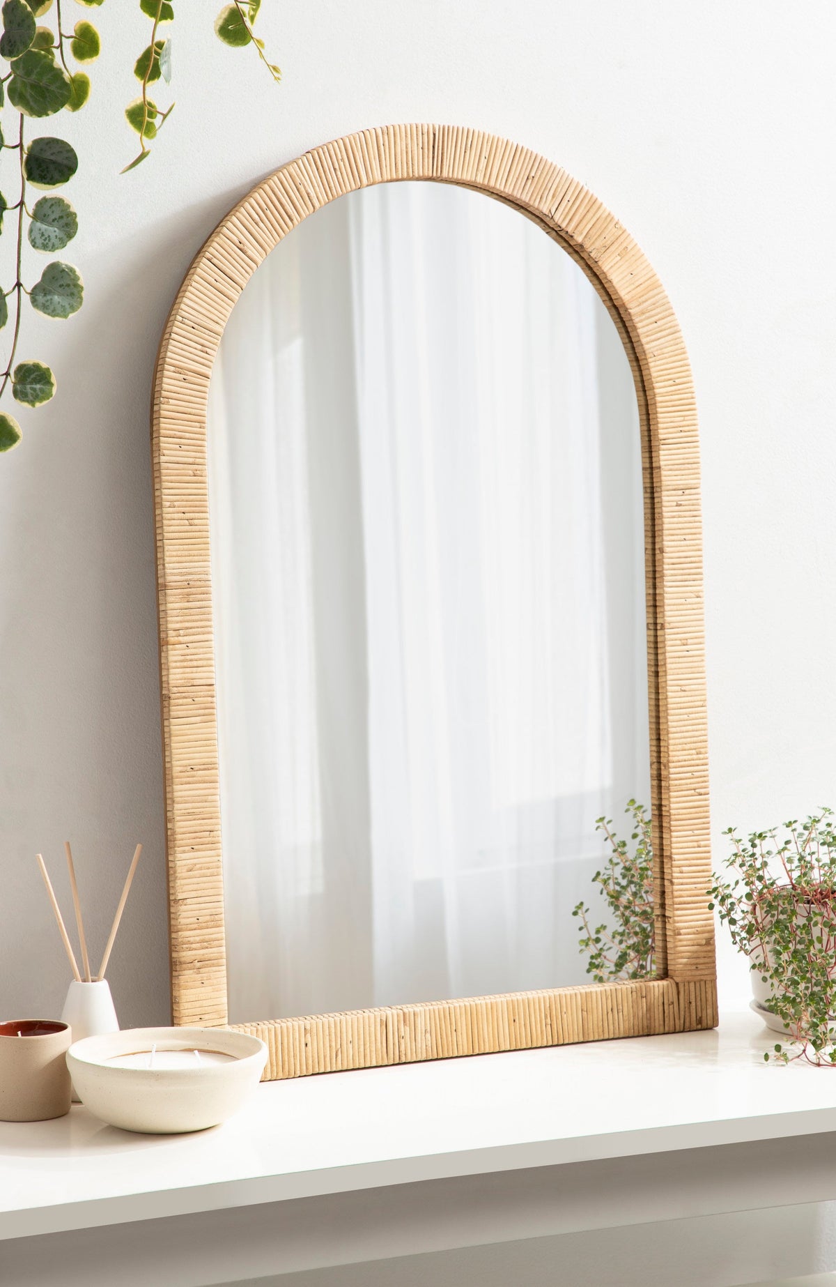 Rahfy Rattan Arch Wall Mirror – Boho Arched Mirror in 3 Finishes