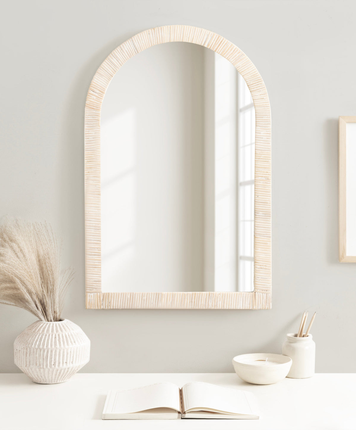 Rahfy Rattan Arch Wall Mirror – Boho Arched Mirror in 3 Finishes