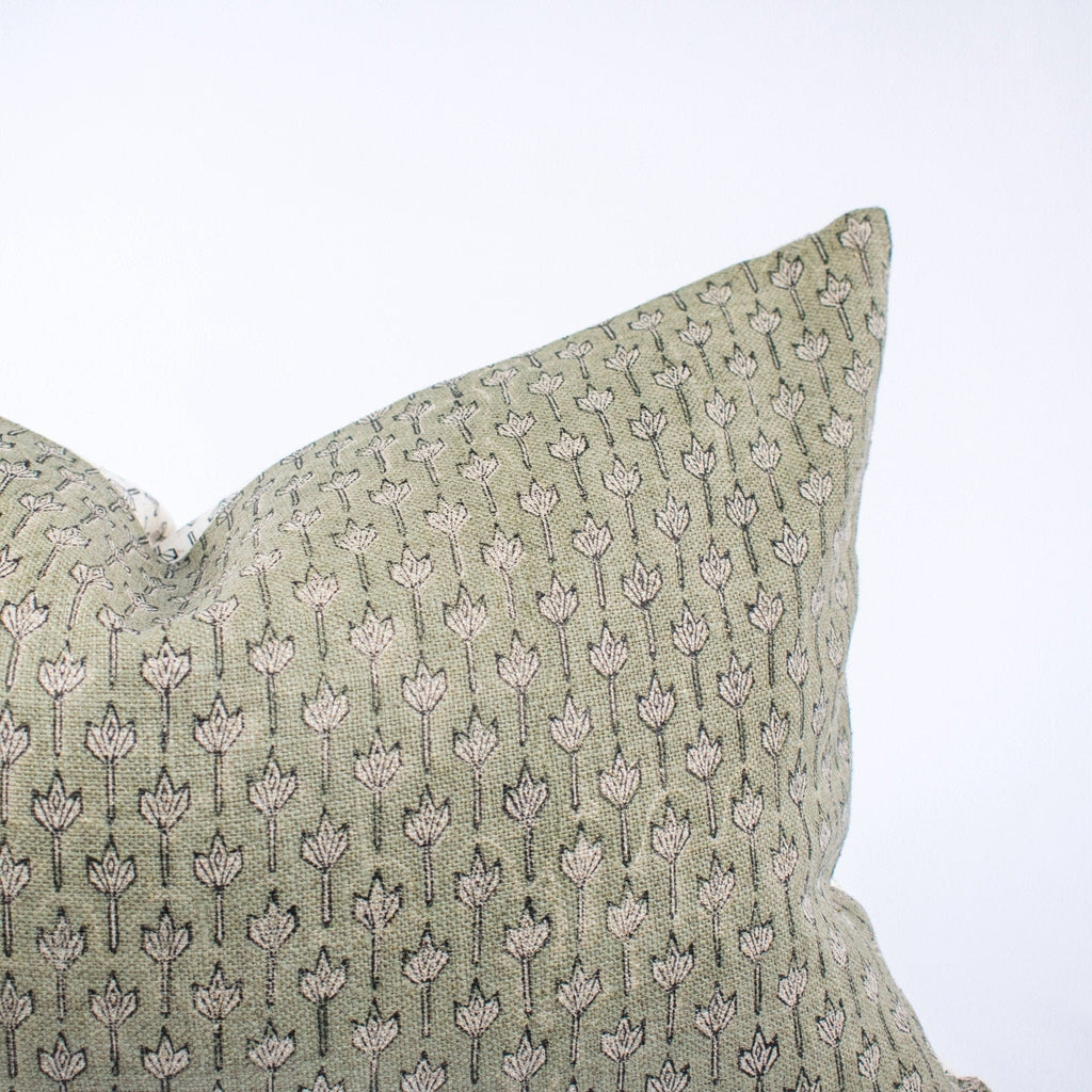 Anandi Fern Block-Print Linen Lumbar Pillow Cover