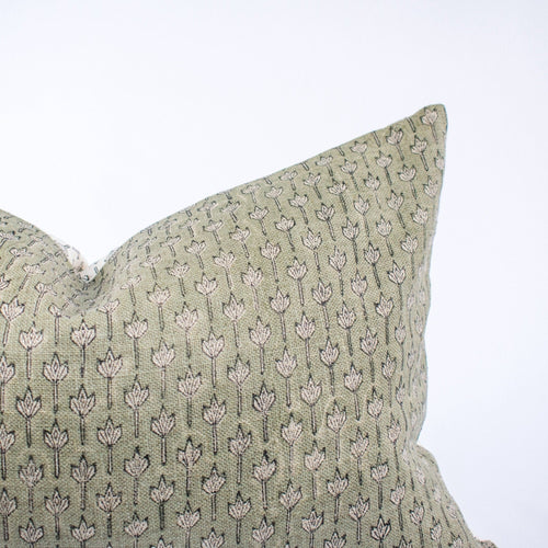 Anandi Fern Block-Print Linen Lumbar Pillow Cover
