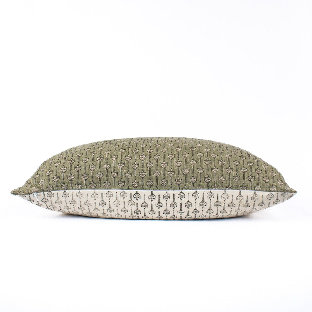 Anandi Fern Block-Print Linen Lumbar Pillow Cover