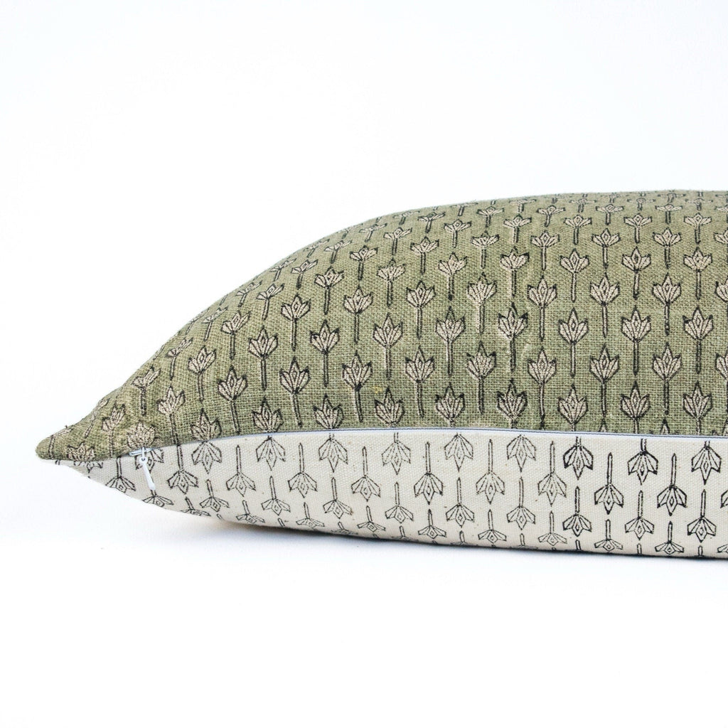 Anandi Fern Block-Print Linen Lumbar Pillow Cover