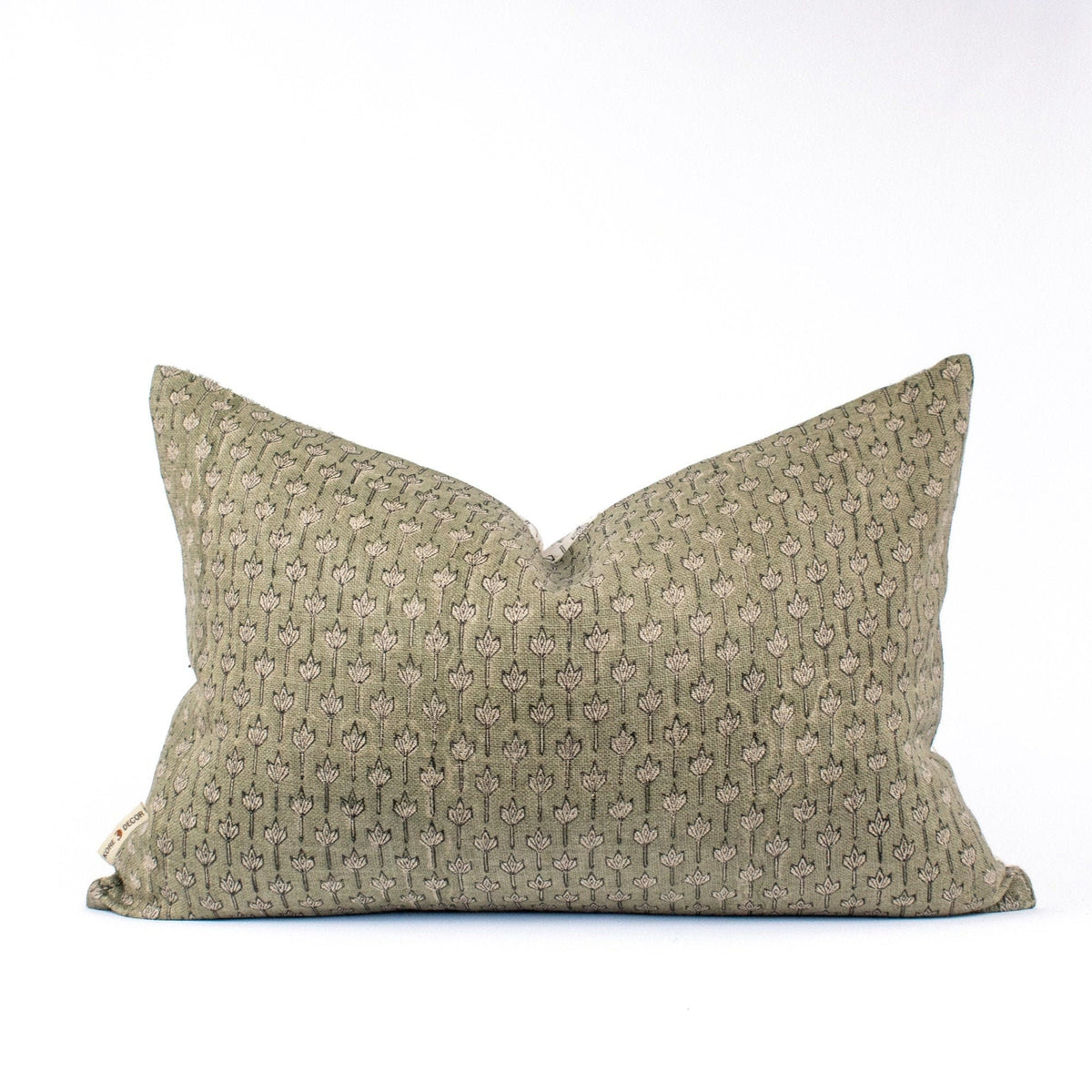 Anandi Fern Block-Print Linen Lumbar Pillow Cover