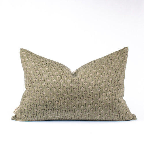 Anandi Fern Block-Print Linen Lumbar Pillow Cover