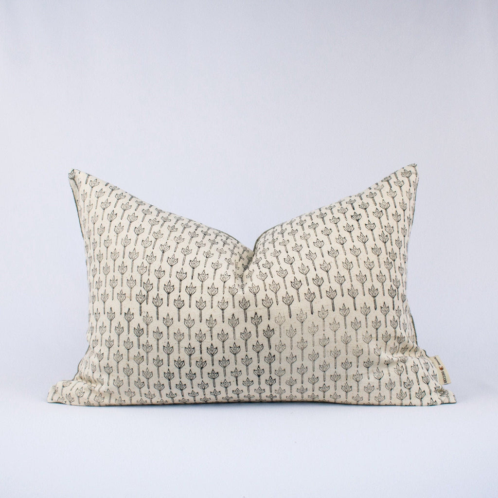 Anandi Fern Block-Print Linen Lumbar Pillow Cover