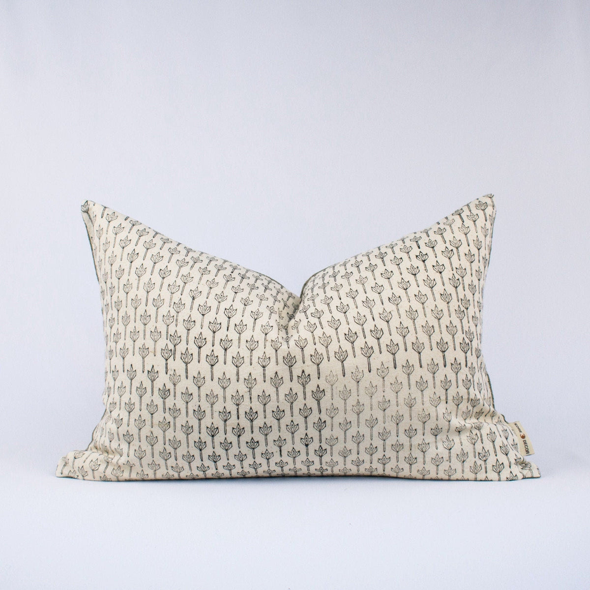 Anandi Fern Block-Print Linen Lumbar Pillow Cover