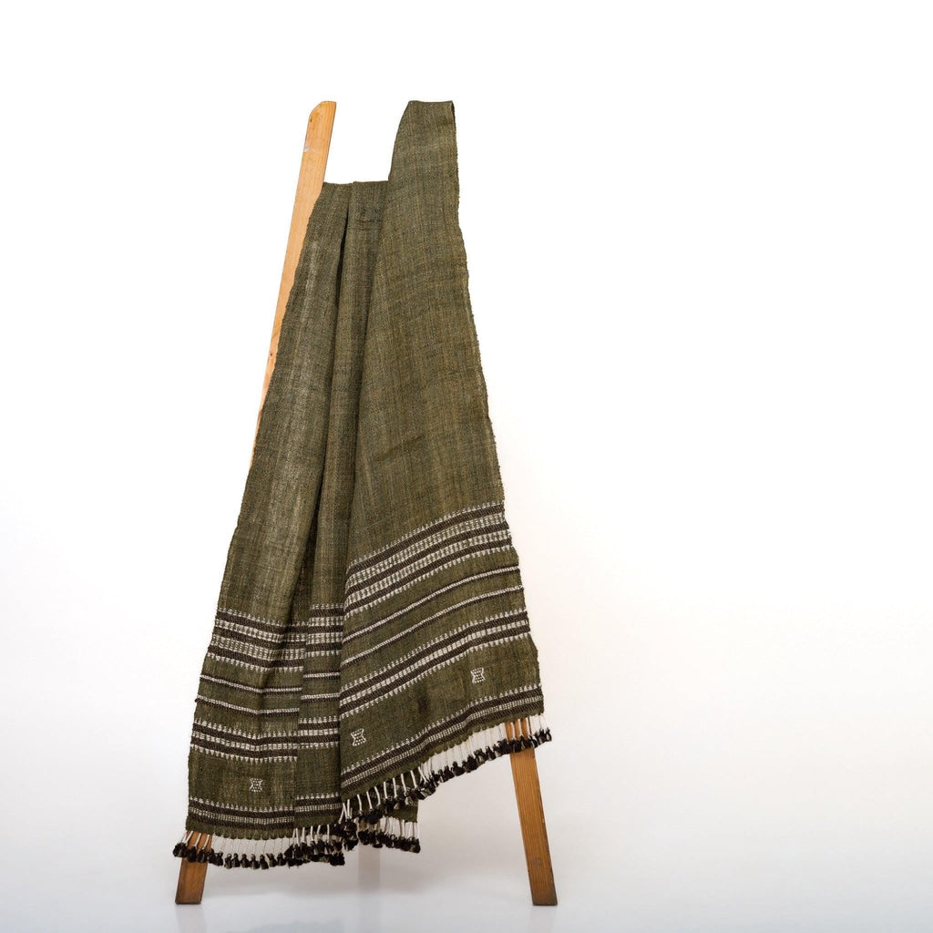 Garnet Handwoven Indian Wool Throw Blanket – Olive Green Stripe