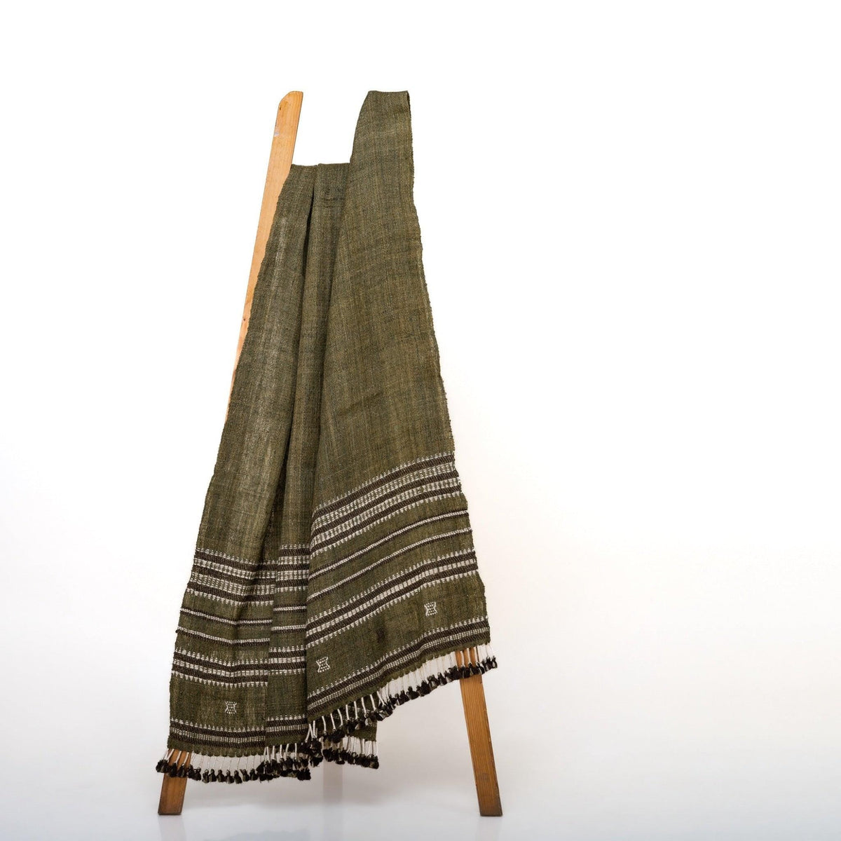 Garnet Handwoven Indian Wool Throw Blanket – Olive Green Stripe