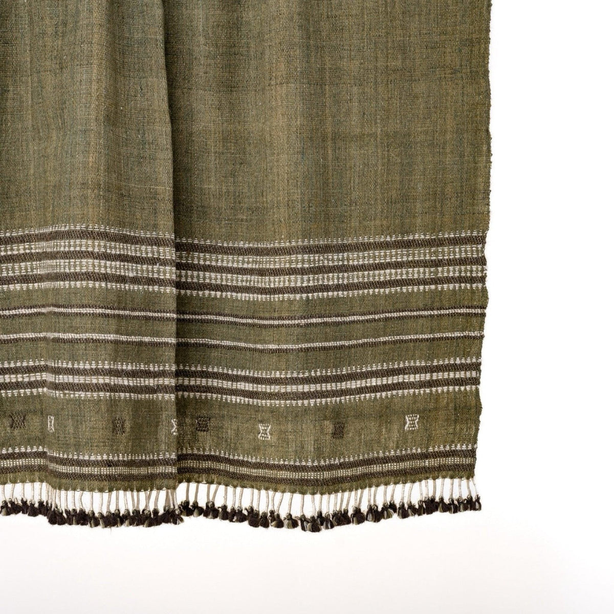 Garnet Handwoven Indian Wool Throw Blanket – Olive Green Stripe