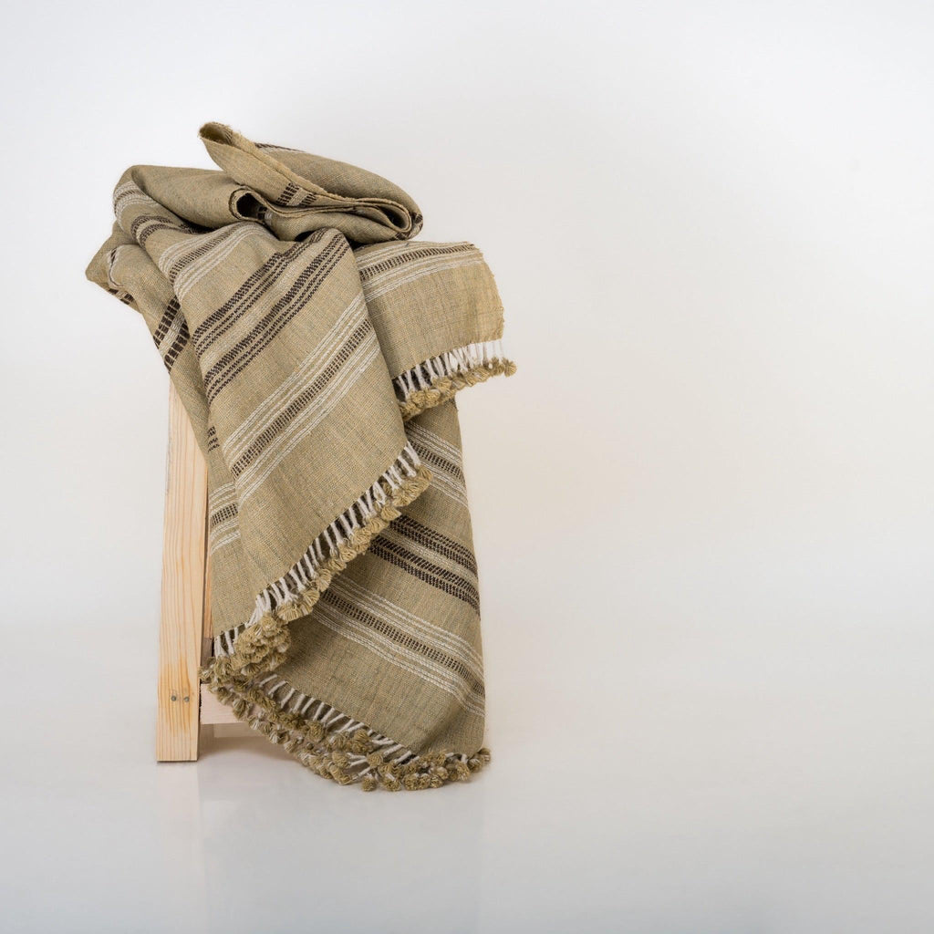 Opal Handwoven Indian Wool Throw Blanket – Beige Tan