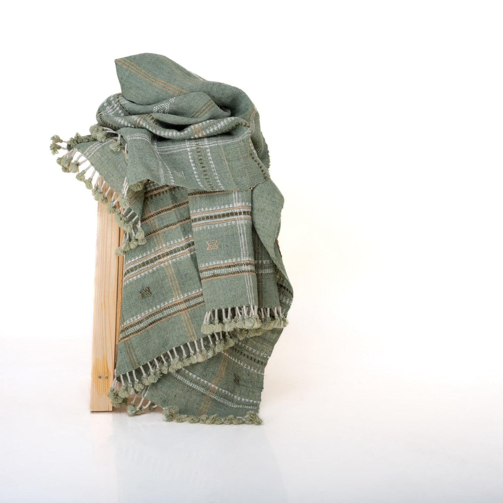 Jade Handwoven Indian Wool Throw Blanket – Sage Green