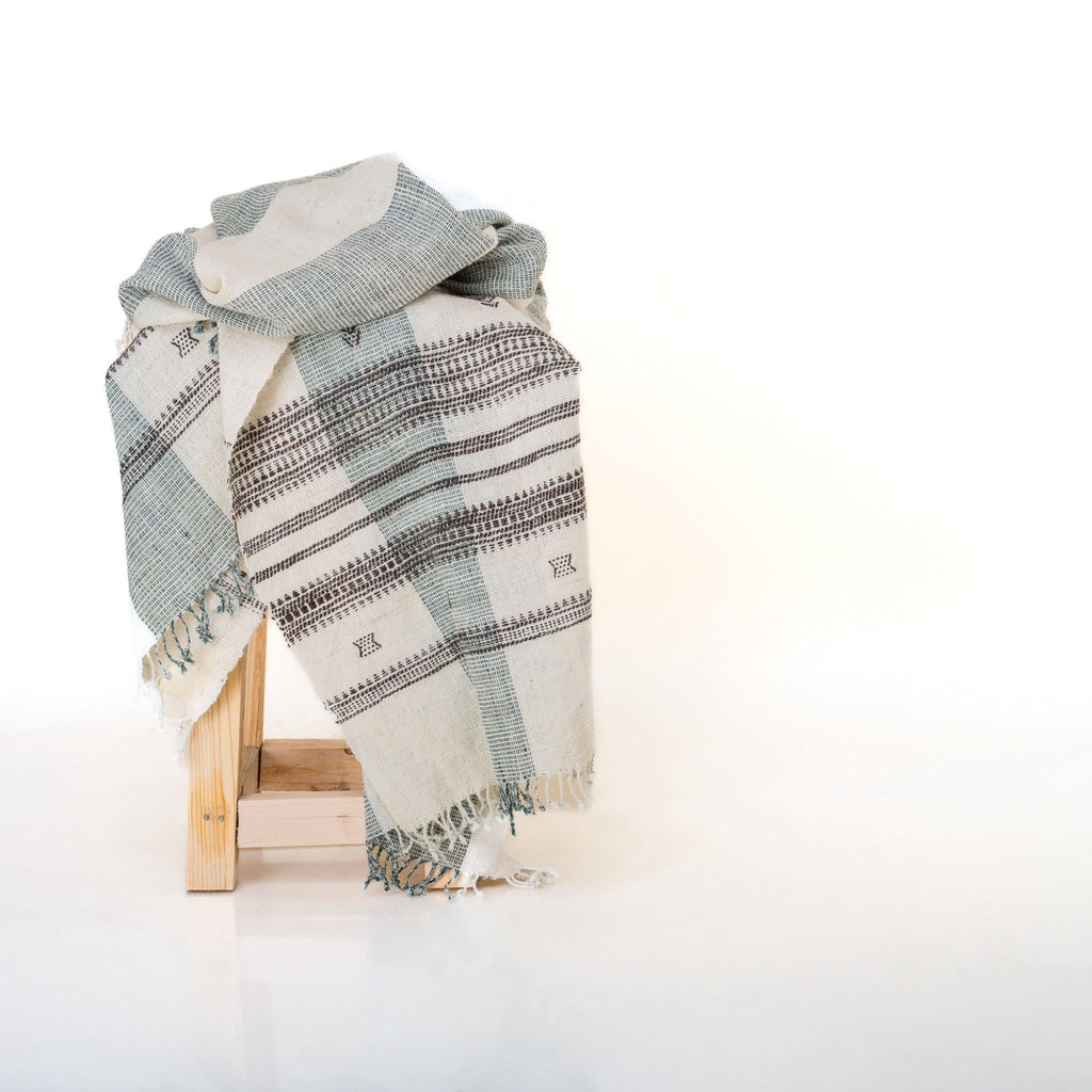 Magnolia Handwoven Indian Wool Throw Blanket – White Stripe