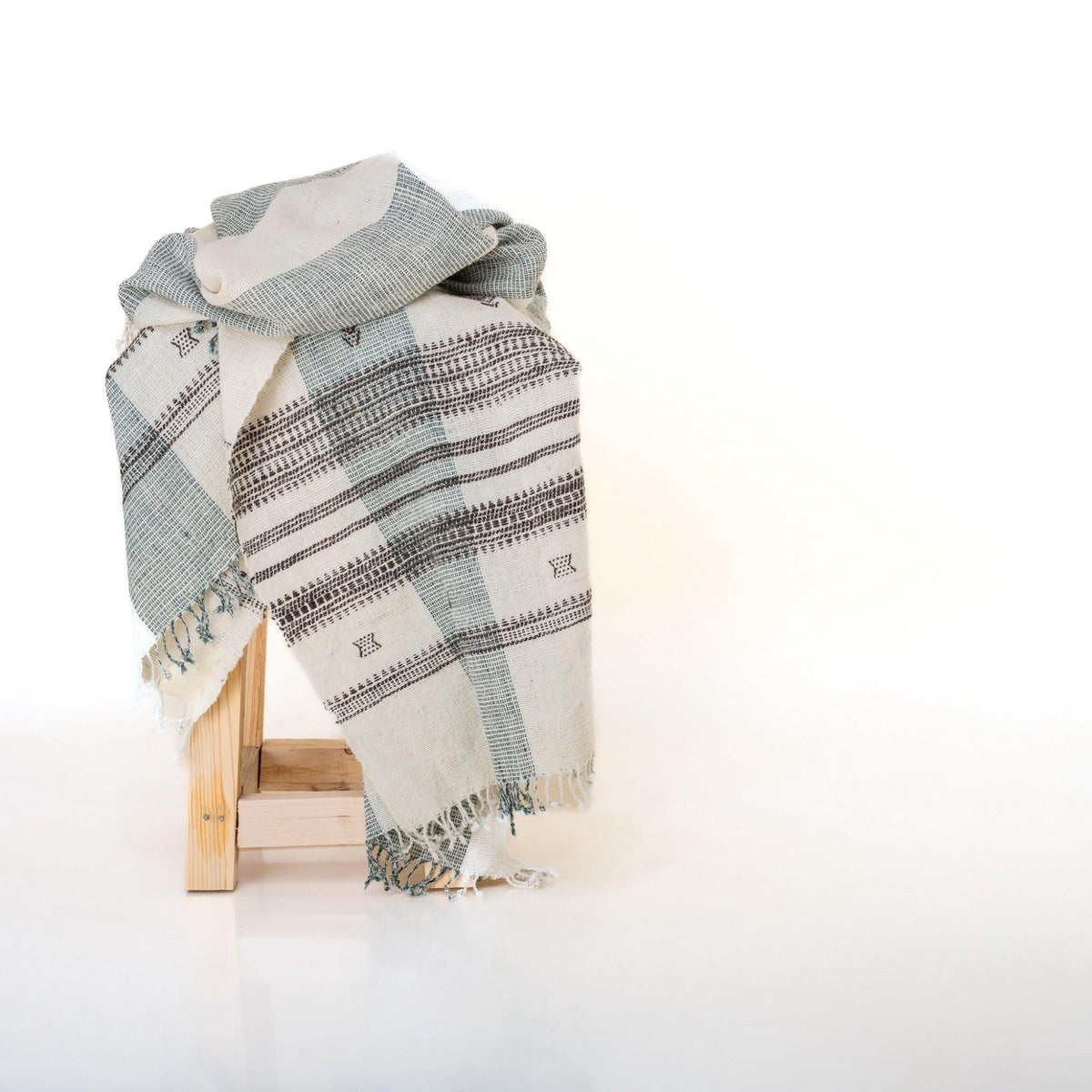 Magnolia Handwoven Indian Wool Throw Blanket – White Stripe