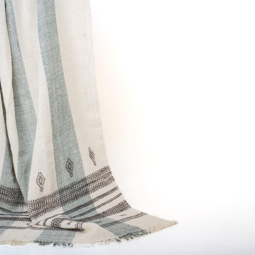 Magnolia Handwoven Indian Wool Throw Blanket – White Stripe