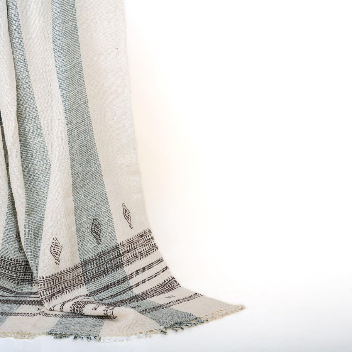 Magnolia Handwoven Indian Wool Throw Blanket – White Stripe