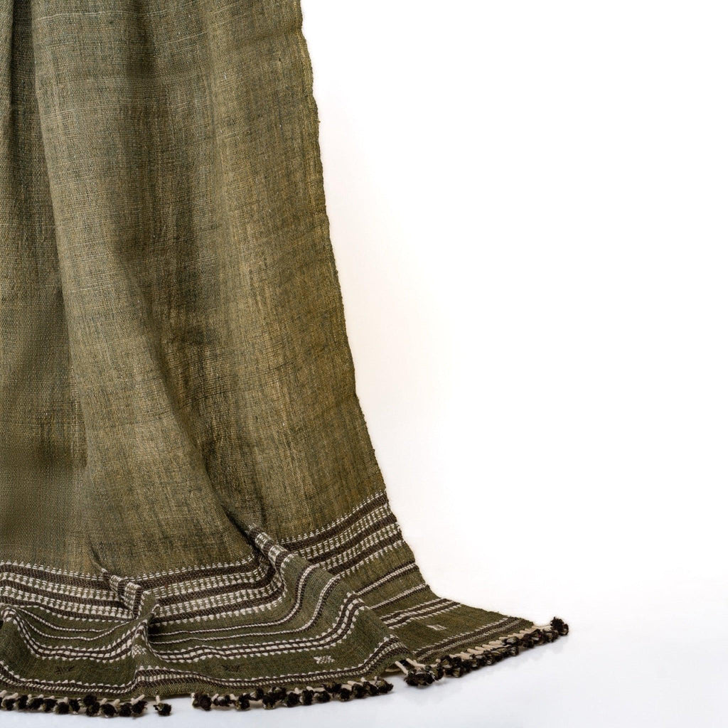 Garnet Handwoven Indian Wool Throw Blanket – Olive Green Stripe